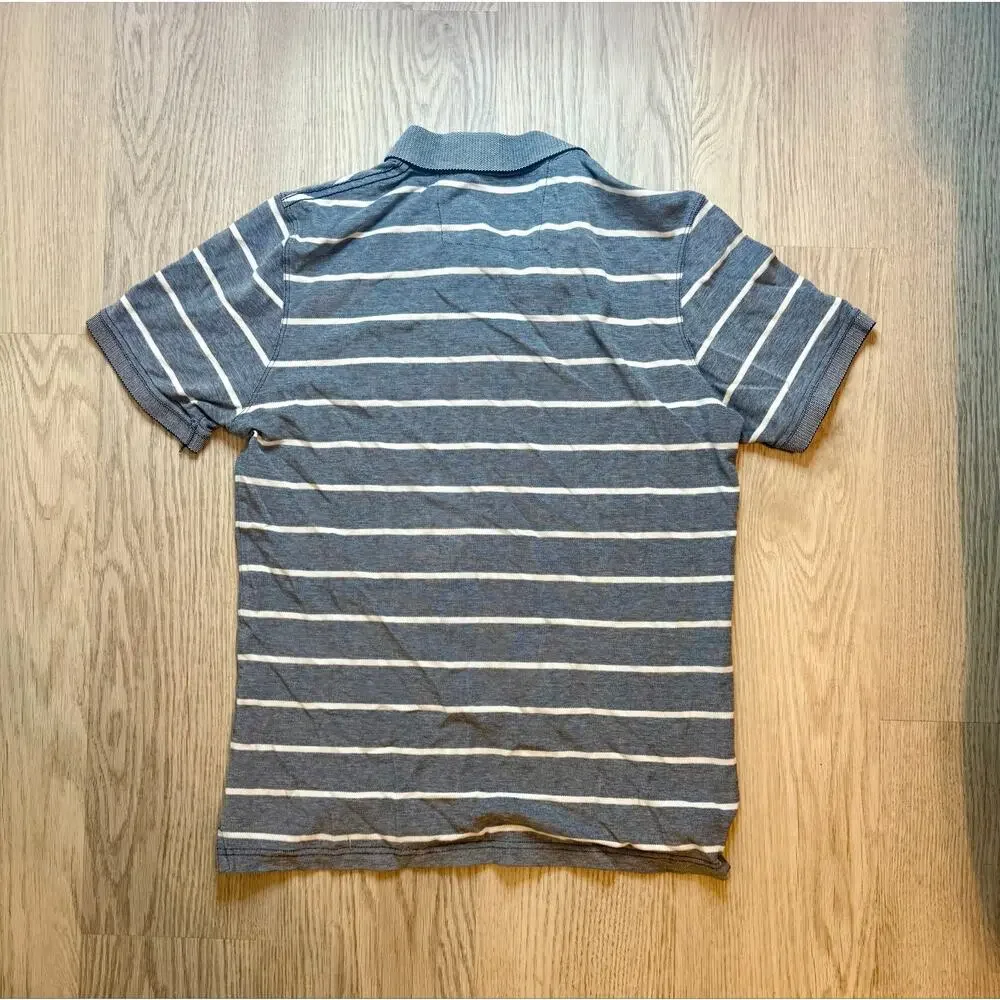 Banana Republic Men’s Striped Polo Shirt – Gray & White – Size M – 100% Cotton